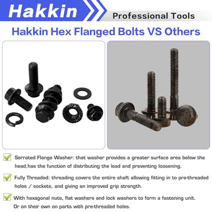248PCS Flanged Hex Head Bolts, Hakkin Black Metric Bolt m6 m8 m10 Machine Screw Assortment Kit, M6-1.0 M8-1.25 M10-1.5 Flanged Screws Nuts Flat Spring Washers, Assorted Screws Nuts - size: 248PCS M6 M8 M10 Flanged Bolts Black