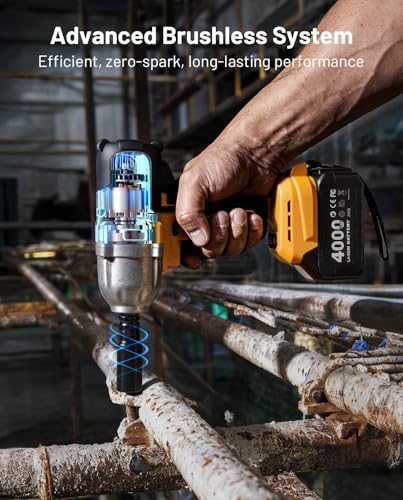 1/2" Cordless Impact Wrench, 1400N·m(1032ft・lbs) Brushless High Torque Impact Gun, Electric Impact Driver, 2x4.0Ah Batteries, LED Light, Charger, 6 Sockets, 3 Variable Speeds for Car/ Pickup/Mower - style: 2x4.0Ah Battery