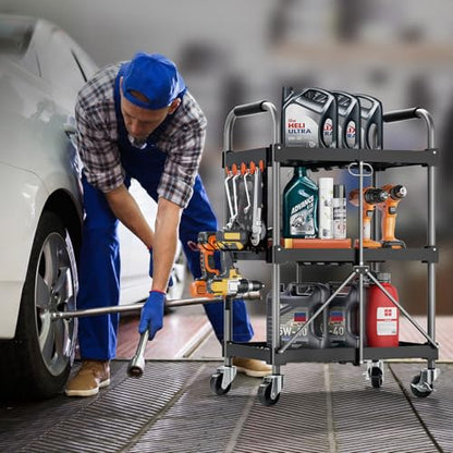 KINGRACK 3 Tier Rolling Tool Cart on Wheels, 330 LBS Heavy Duty Tool Cart with Organizer Shelf Tool Cabinet Chest Organizer, Perfect for Garage, Warehouse & Repair Shop (Black)
