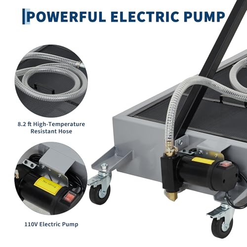 20 Gal Oil Drain Pan with 8.2ft Hose High-Flow Electric Pump | with Electric Pump, Wheels & Folding Handle, Oil Drain Tank for Cars, SUVs, Trucks, Buses, RVs - color: National Flag-Silver, size: 20 Gal with Electric Pump