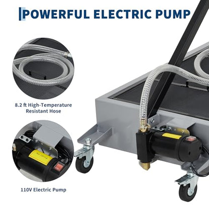 20 Gal Oil Drain Pan with 8.2ft Hose High-Flow Electric Pump | with Electric Pump, Wheels & Folding Handle, Oil Drain Tank for Cars, SUVs, Trucks, Buses, RVs - color: National Flag-Silver, size: 20 Gal with Electric Pump