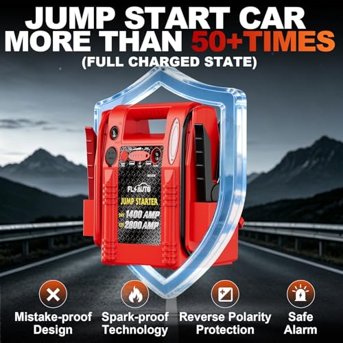 2800A/1400A Heavy Duty 12V/24V Car Jump Starter & Battery Booster – Jumper Pack, Lead-Acid Emergency Power for Cars, Trucks, SUVs, Boats, RVs | FlyAuto