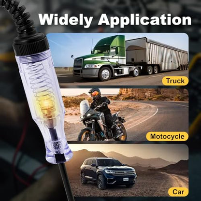 Test Light Automotive, Professional 6V-12V-24V DC Circuit Tester | Continuity & Car Fuse Tester with Alligator Clip and Long Steel Probe, Electric Tester Pen for Sedan, SUV, RV and Truck