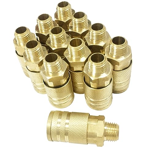 Air Hose Fittings 1/4" Male NPT Solid Brass Air Coupler Kit,12 Pieces Quick Connect Air Compressor Accessories 300 Psi - color: Solid Brass, size: 12pcs MNPT Couplers