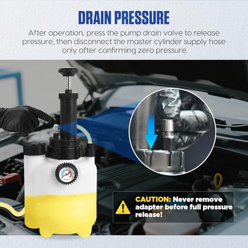 Mrcartool 3L Brake Bleed Kit Manual Brake Bleeder Vacuum Pump Kit with 1L Waste Oil Bottle&5 Master Cylinder Adapters,One Person Pneumatic Brake Fluid Extractor Tool for All Vehicles - size: 3L Manual Device