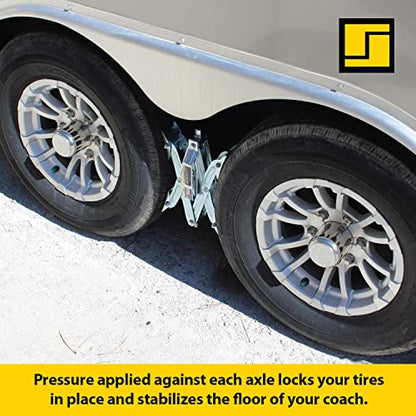 Stromberg Carlson JBP-T217.1 Tandem Axle T-Chock - Heavy Duty RV Wheel Chocks & Tire Stabilizers - Camper Wheel Chock Scissor Stabilizers for RVs, Trailers, and Campers - Fits Tires 2"-17" Apart - style: 1-Pack