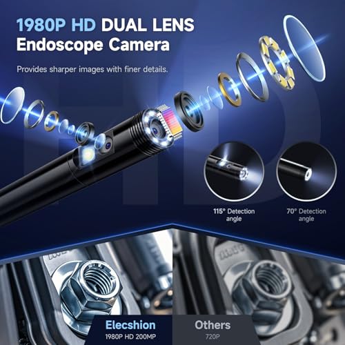 Endoscope Camera with Light, Dual-Lens 1920P HD Borescope with 8+1 Adjustable LED Lights, IP67 Waterproof Inspection Camera 16.5FT Semi-Rigid Snake Camera for iOS & Android (2 Interface) - style: 2-interface
