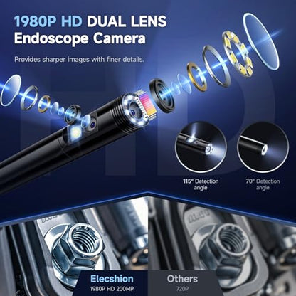 Endoscope Camera with Light, Dual-Lens 1920P HD Borescope with 8+1 Adjustable LED Lights, IP67 Waterproof Inspection Camera 16.5FT Semi-Rigid Snake Camera for iOS & Android (2 Interface) - style: 2-interface
