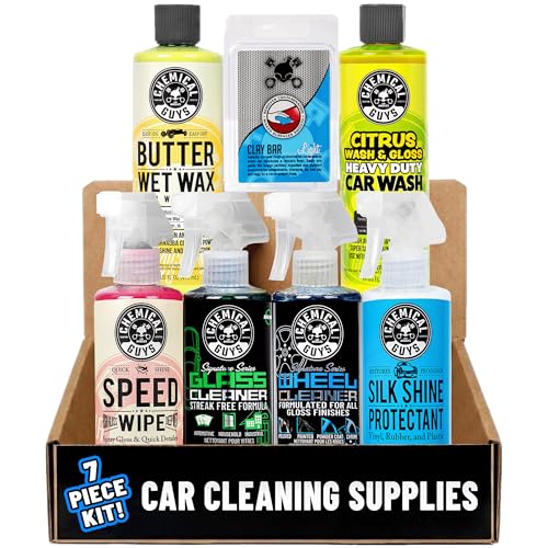 Chemical Guys, 7-Piece Starter Car Care Kit, Wash, Wax & Interior Cleaning | Six 16 oz care chemicals plus accessories for washing, waxing and interior cleaning, an all-in-one starter set