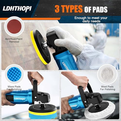 LDHTHOPI Buffer Polisher, 1800W 6 inch/7 inch Rotary Buffer Polisher Waxer, 2026 Upgraded 750-3100RPM Car Buffers and Polishers with 6 Variable Speeds, for Car, Boat, Furniture, Floor - size: 1800W Rotary Buffer Polisher