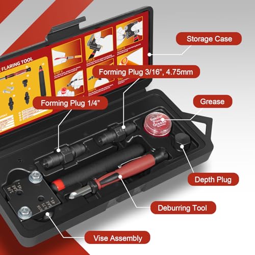 Low Profile Brake Line Single/Double Flaring Tool with Case 33260 for Creating Single or Double Flares on 3/16" / 4.75mm and 1/4" Tubing
