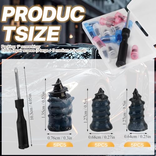 Tire Plug Screws Kit Tire Repair Rubber Studs with Screwdriver 3 Size Mending Nail Plugs Tyre Repair 15 Count - size: 3 Size 15 Count