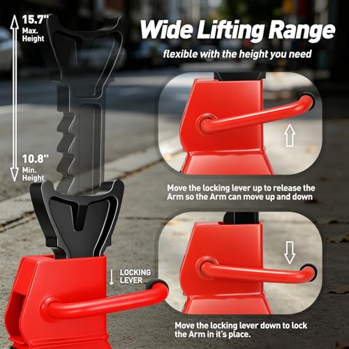 DNA Motoring 1 Pair Jack Stands, 3 Ton (6600 lbs) Capacity Car Lifting Stand, Adjustable Height Car Jack Stands for Cars, Sedans, Small Vehicles, SUV, TOOLS-00682-RD - style: 3 Ton Red