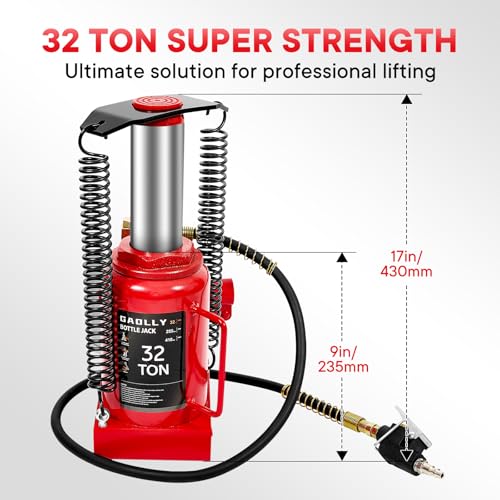 Air Hydraulic Bottle Jack, 32 Ton (66600) lbs Hydraulic Bottle Jack with 10.43''-19.88'' Lifting Range & Manual Hand Pump, for Pickup, Truck, RV, Auto Repair - color: 32 Ton