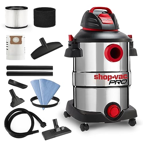 Shop-Vac 12 Gallon 6.0 Peak HP Wet/Dry Vacuum, Stainless Steel Tank, 3 in 1 Function Portable Shop Vacuum with Attachments, Drain Port, Ideal for Jobsite, Garage & Workshop. 5926211 - size: 12 Gallon