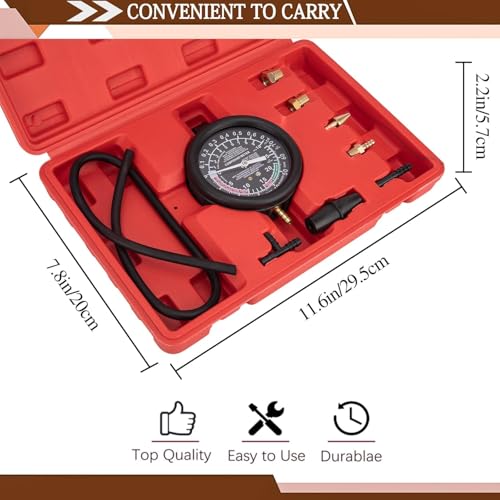 Vacuum Gauge Automotive Tester Kit, Carburetor Fuel Pressure Tester Diagnostics Tool Kit