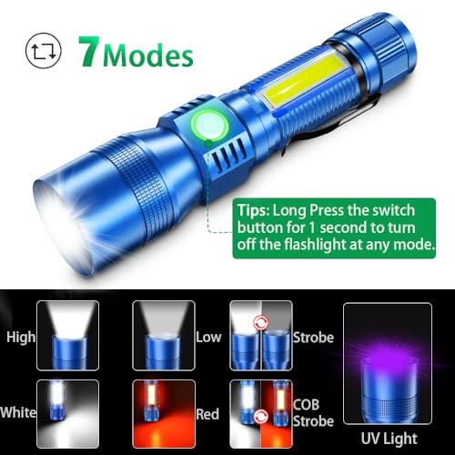 AdamStar Black Light Flashlight, 3 in-1 Rechargeable Flashlights, UV Light Magnetic LED Flashlight High Lumens, 7 Mode Camping Waterproof Flashlight for Pet Urine Detection (1pack Blue) - color: 1pack Blue