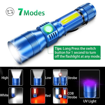 AdamStar Black Light Flashlight, 3 in-1 Rechargeable Flashlights, UV Light Magnetic LED Flashlight High Lumens, 7 Mode Camping Waterproof Flashlight for Pet Urine Detection (1pack Blue) - color: 1pack Blue