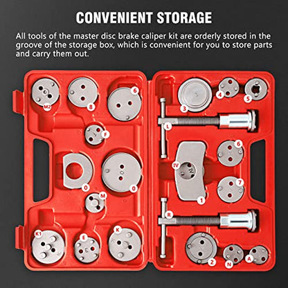 DNA Motoring TOOLS-00243 24-pcs Disc Brake Caliper Piston Compressor Wind Back Repair Tool Kit for Cars, with Carrying Case,Red - color: Red