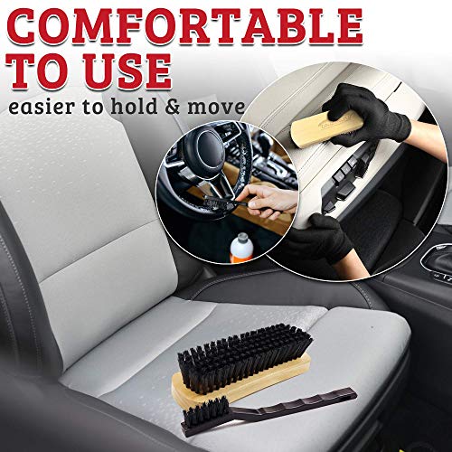 TAKAVU Leather & Upholstery Cleaning Brush Set (Black) | Car Detailing Brush for Alcantara, Leather Seats, Suede, Car Interior, Sofa & Convertible Tops - color: Black