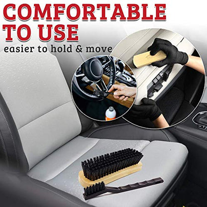 TAKAVU Leather & Upholstery Cleaning Brush Set (Black) | Car Detailing Brush for Alcantara, Leather Seats, Suede, Car Interior, Sofa & Convertible Tops - color: Black