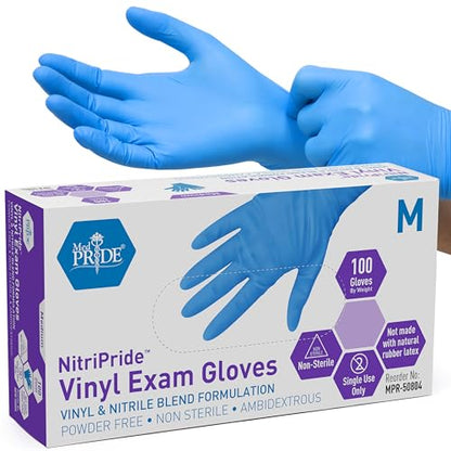 MED PRIDE Nitrile/Vinyl Blend Exam Gloves,Powder-Free,Blue,Medium,100-Ct - size: Medium