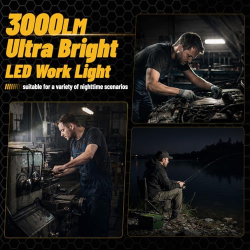 Under Hood Work Light, 3000lm Rechargeable Magnetic LED Light Bar with 360° Rotation & Hooks for Car Repairing, Garage, Mechanic, Camping & Emergency