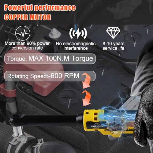 3/8" Extended Cordless Ratchet Wrench for Dewalt 20V Series Batteries | 600 RPM, 100 N.m Electric Power Ratchet Set with 8 Metric Sleeves,Built-in LED Light, Extended 6-inch Long Neck