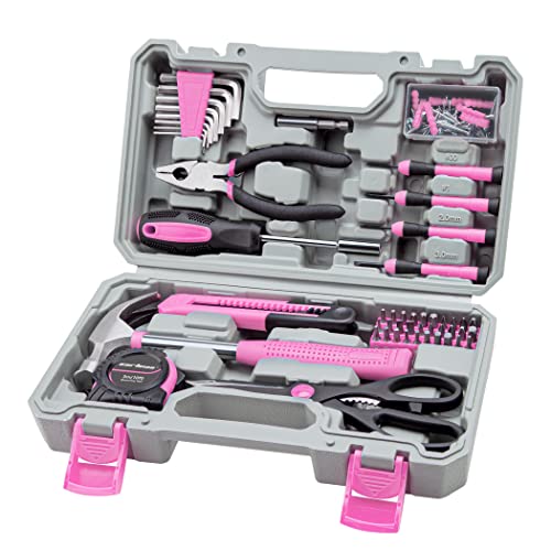 CARTMAN Complete Household Tool Set, Pink Hand Kit With Storage Case | Versatile tool assortment for home repairs, DIY projects, furniture setup, crafting, and daily household fixes in toolbox. - color: Light Pink