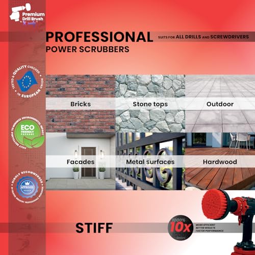 Premium Drill Brush Professional– 2in1 for Drill & Angle Grinder Stiff 4 in Red | Scratch-Free Outdoor Cleaning Brush for Patio Bricks, Lawn Mowers, Car Wheels, Pool Tiles and Boat Hulls - color: Red