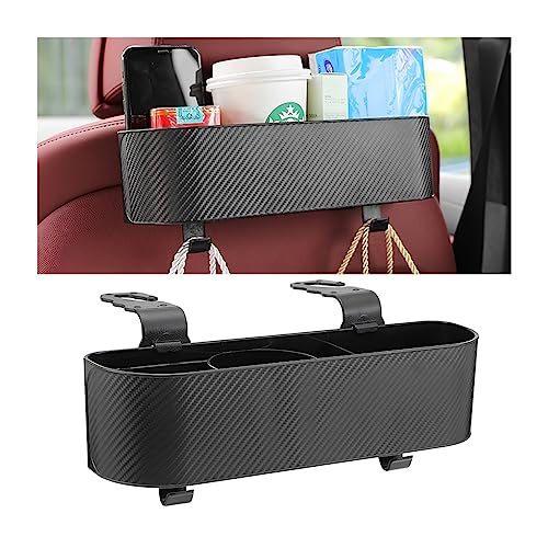 BELOMI Car Headrest Backseat Organizer with Cup Holder, Seat Back Hanging Storage Box with Hooks, Multi-Functional Drink Pocket Food Snack Phone Tray for Kids, Car Travel Accessories (Black) - color: Black