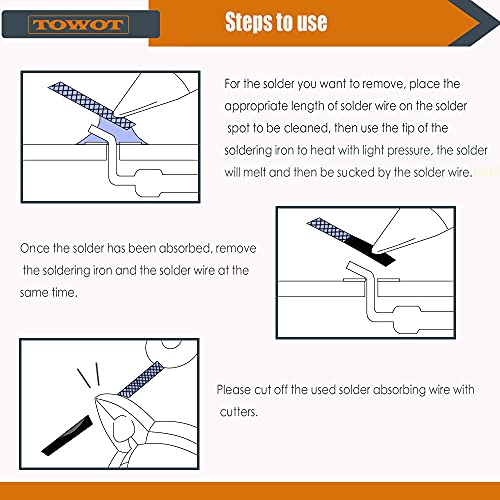 TOWOT Solder Wick Braid With Flux No-Clean Electronic, Desoldering Wick Braid Remover.Desolder Soldering Kit 2.5mm W 0.10'' L 9.8'(3Pcs) - style: 3 PCS - W 0.10'' L 9.8'