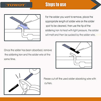 TOWOT Solder Wick Braid With Flux No-Clean Electronic, Desoldering Wick Braid Remover.Desolder Soldering Kit 2.5mm W 0.10'' L 9.8'(3Pcs) - style: 3 PCS - W 0.10'' L 9.8'