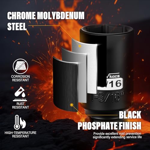 1/2 Inch Drive 1-3/16 Inch Deep SAE 6 Point CR-MO Impact Socket | Radius Corner Design,Square Chamfered Opening,Axle Nut Impact Grade Socket for Easy Removal - size: 1/2” Drive 1-3/16 Deep, style: 1/2" Drive Deep Socket