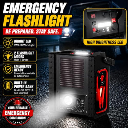Jump Starter with Air Compressor, ZunDian 2000A Battery Booster for Cars, Trucks & SUVs, Up to 10.0L Gas & 8.0L Diesel, 260PSI Tire Inflator, Emergency Power Pack with AC/DC/USB