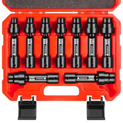 9-Piece 1/2'' Drive Driveline Limited Clearance Socket Set, 12-Point Metric Impact Swivel Socket Set, Cr-Mo Steel with Storage Case for Automotive & Industrial - size: 9 PCS