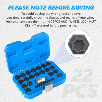 BELEY 22PCS Wheel Locking Nut Key Kit Compatible with Audi Series | A-X Automotive Spline Wheel Anti-Theft Screws Remover & Socket Keys Kit - style: 22pcs for Audi