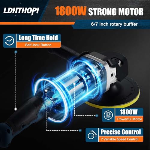 LDHTHOPI Buffer Polisher, 1800W 6 inch/7 inch Rotary Buffer Polisher Waxer, 2026 Upgraded 750-3100RPM Car Buffers and Polishers with 6 Variable Speeds, for Car, Boat, Furniture, Floor - size: 1800W Rotary Buffer Polisher