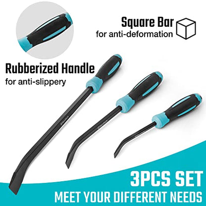 DURATECH 3-Piece Pry Bar Set, 8", 12" and 18", Hammer Strike Cap | Black Oxide Finish, Corrosion Resistance, Extra Leverage, for Narrow Spaces, Angled Tip for Prying and Moving Objects