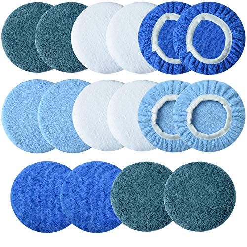 Boltigen 16pcs 5-6 inch Polishing Pad Bonnets 4 Colors Orbital Polishing Pad Microfiber Coral Fleece Bonnet Car Buffer Polisher Waxing Covers for Automobile Glass Cleaning and Polish - color: 5-6inch-16pcs 4colors