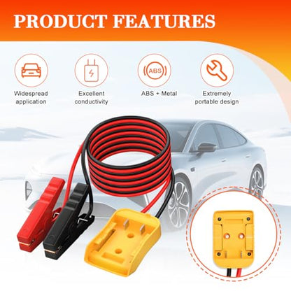 3.3FT 8AWG Car Jumper Cables with Adapter, Portable Vehicle Power Booster Cables, Automotive Battery Jumper Starter for Jump Starting Using Tool, Compatible with 20V Battery - size: 3.3FT