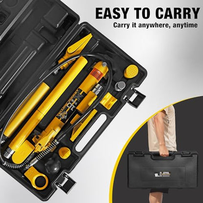 YELLOW JACKET 10 ton Porta Power Kit Hydraulic Ram Jack Pusher Puller Auto Body Frame Repair Tool with Blow Mold Carrying Storage Case for Car Repair,Truck,Farm - size: 10 Ton