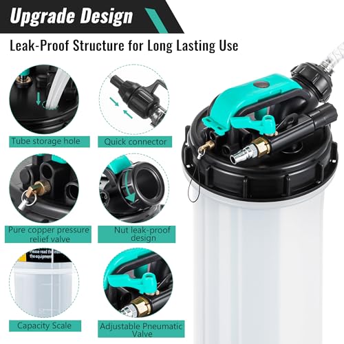Estune 7.5L Fluid Extractor Pump, 2 Gallon Pneumatic Manual Oil Extractor Pump for Oil Change, Oils Vacuum Pumps Extractors with 5 Pcs Brake Bleeding Hose for Cars, SUVs, Trucks, RVs, motorcycles - size: 2 Gallon/7.5 L