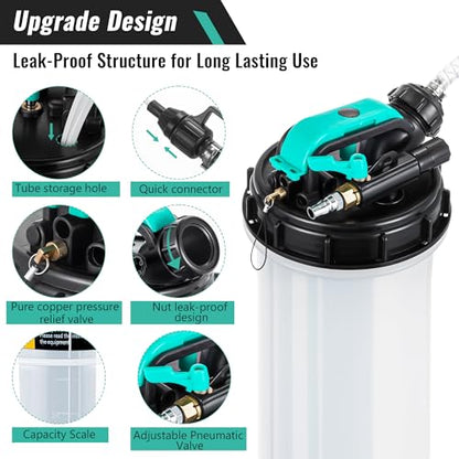 Estune 7.5L Fluid Extractor Pump, 2 Gallon Pneumatic Manual Oil Extractor Pump for Oil Change, Oils Vacuum Pumps Extractors with 5 Pcs Brake Bleeding Hose for Cars, SUVs, Trucks, RVs, motorcycles - size: 2 Gallon/7.5 L