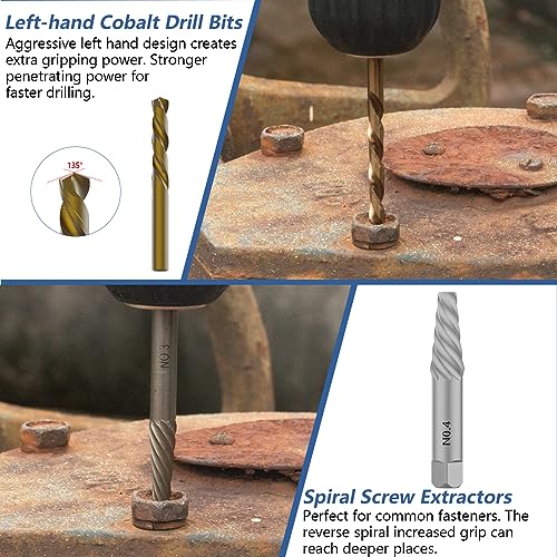 MABLEVI 49 Pcs Screw Extractor Bolt Extractor Set, Left Hand Drill Bit Set, Easy Out Multi-Spline Stripped Bolt Remover for Broken Rusted Nuts Bolts Screws - size: 49-piece