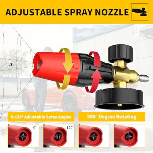 Pressure Washer Gun with Foam Cannon & 50ft Power Washer Hose 3600PSI Kit | POHIR 3/8'' Quick Connector & M22 15mm/14mm Fittings & 7 Nozzle Tips, Power Washing Hose and Gun Kit with 15" Extension Wand