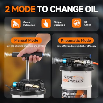 FOUR UNCLES Oil Extractor - Vacumm Fluid Extractor with Pump Tank Remover & Tubes for Oil Change and a Hose for Brake Bleeding - size: 6.5L Manual/Pneumatic Plus