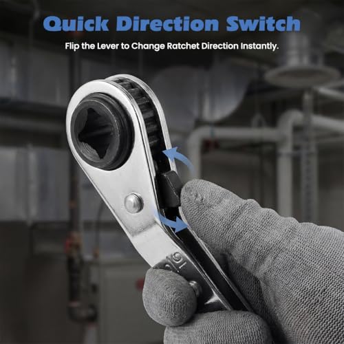 HVAC Service Wrench Tool Set, 2 Air Conditioner Valve Ratchet Wrench | 3/16" to 3/8" & 5/16" x 1/4", Hvac Valve Wrench with Quick-Reverse Lever, 2 Adapters, Fits AC and Refrigeration Equipment