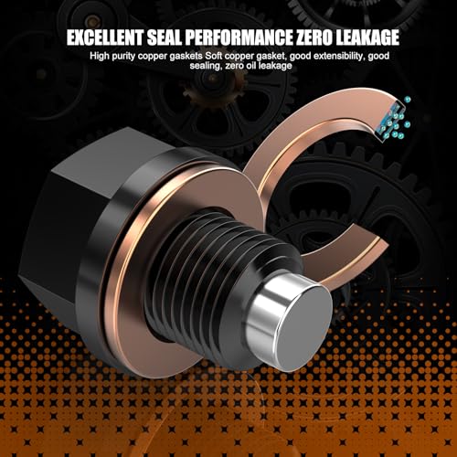 M12x1.25 Magnetic Aluminum Oil Drain Plug with 1 Pcs Copper Gasket Crush Washer Sump Drain Nut Bolt Oil Pan Bolt Anti Leakage Seal Replacement for Toyota Nissan Infiniti Lexus - size: M12x1.25