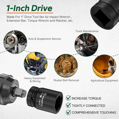 1-5/8" Impact Socket 1" Drive, 6 Point Design, for Heavy Equipment | CR-MO Large Impact Socket, ANSI Certified, Heavy Duty Socket 1 Inch Drive Truck Axle Nuts & Mining & Fleet Repair - size: 1-5/8'' (1 PCS)